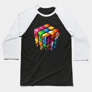 Melting Rubiks Cube Baseball T-Shirt